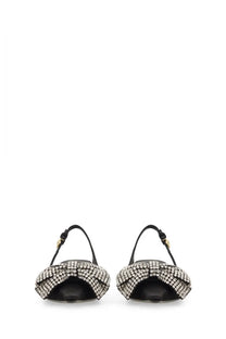 Dolce &amp; Gabbana women’s black satin slingback flats with a crystal-encrusted bow at the toe