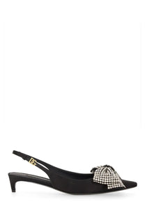 Dolce &amp; Gabbana women’s black satin slingback pump with a sparkling crystal bow at the toe