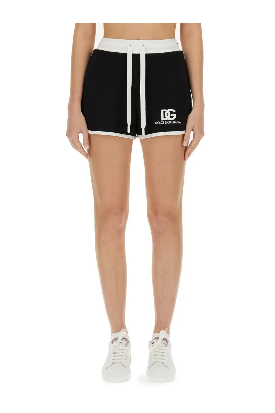 Dolce &amp; Gabbana women’s black sweat shorts with white drawstrings and trim perfect for casual wear