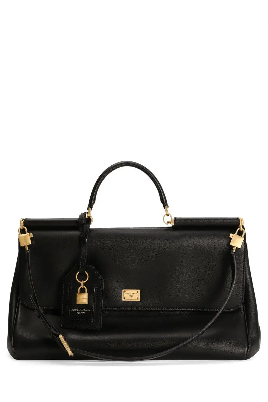 Dolce &amp; Gabbana women’s MY Sicily black leather handbag with gold-tone hardware and detachable shoulder strap