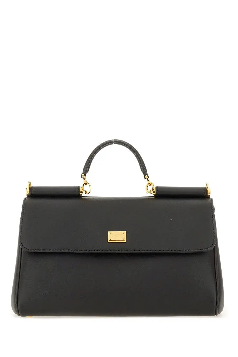 Dolce &amp; Gabbana women’s my sicily black leather handbag with gold-tone hardware and rectangular plaque