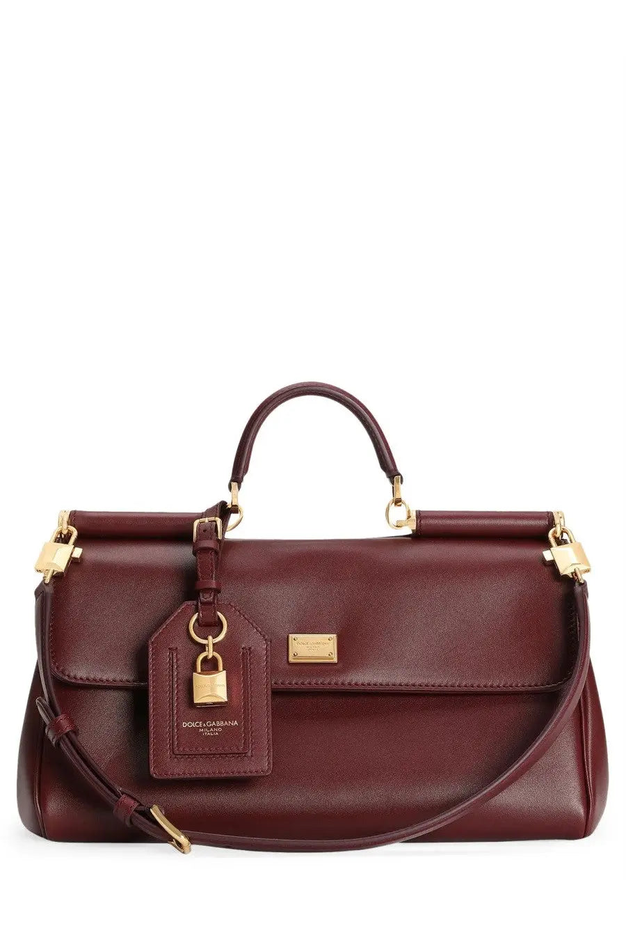 Dolce &amp; gabbana women’s my sicily handbag red rich burgundy leather with gold hardware and detachable shoulder strap
