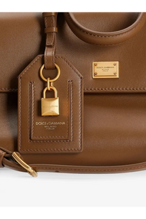 Brown leather Dolce &amp; Gabbana women’s My Sicily crossbody bag with gold-tone hardware and matching lock charm beige