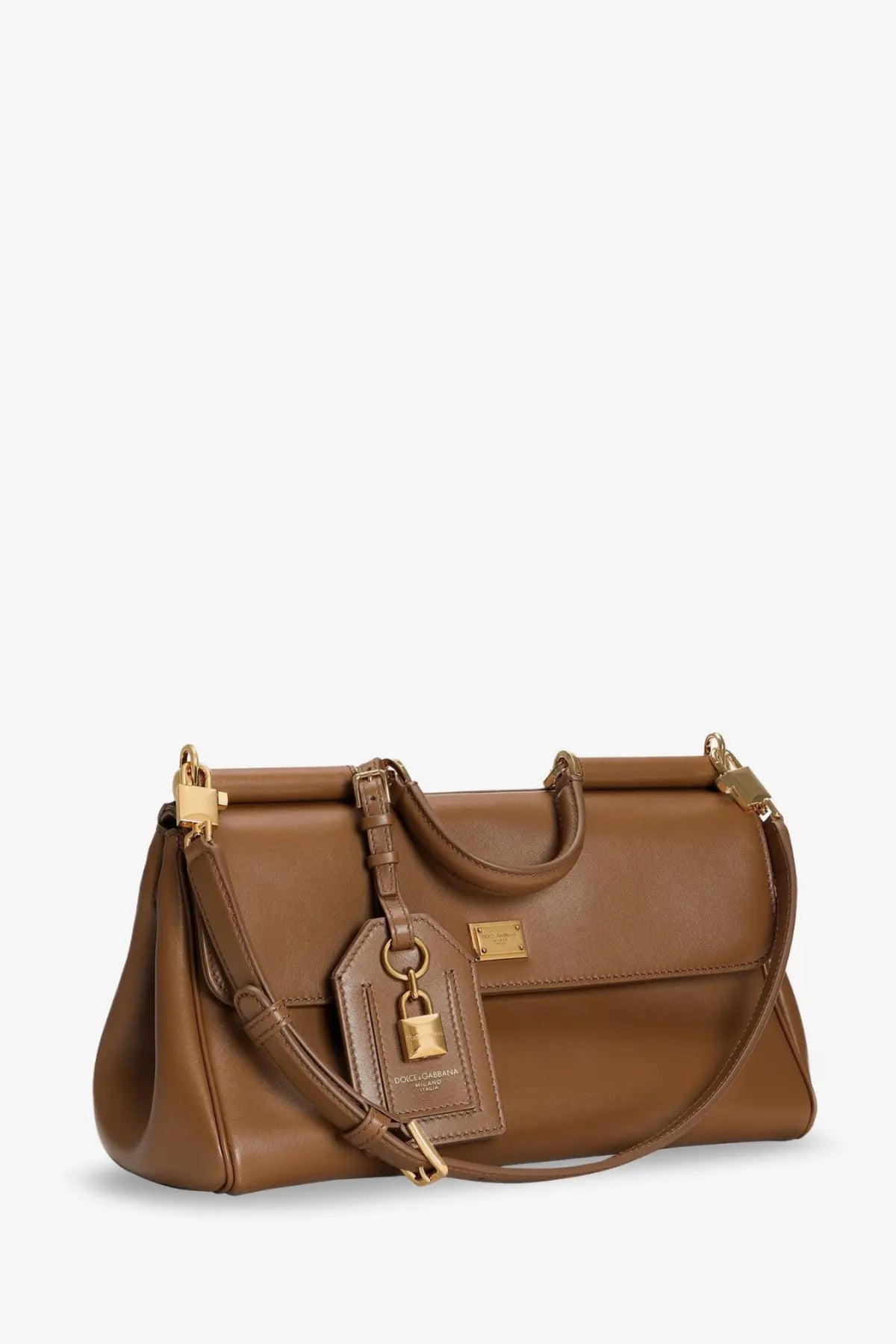 Dolce and gabbana women’s my sicily beige leather crossbody bag with gold-tone hardware and lock-and-tag detail