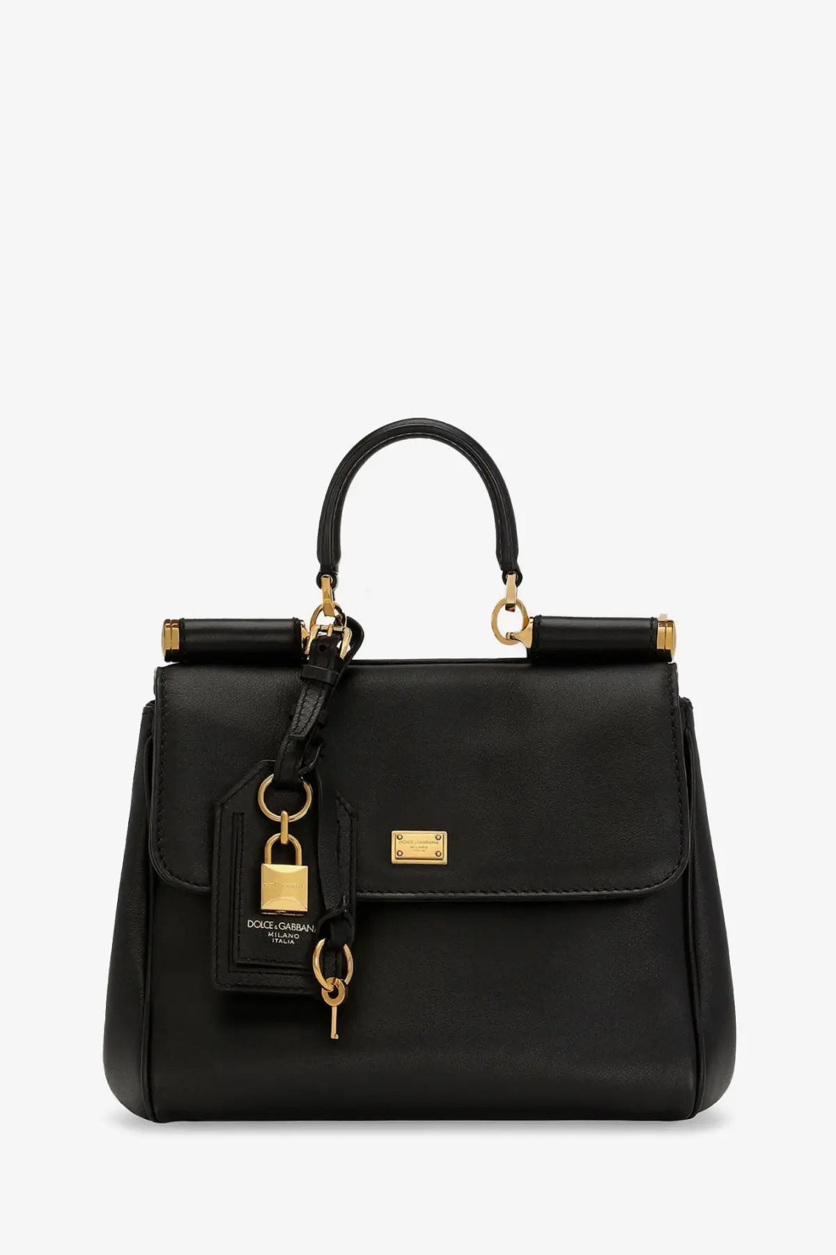 Dolce &amp; gabbana women’s my sicily black leather shoulder bag with gold-tone hardware and lock-and-key charm
