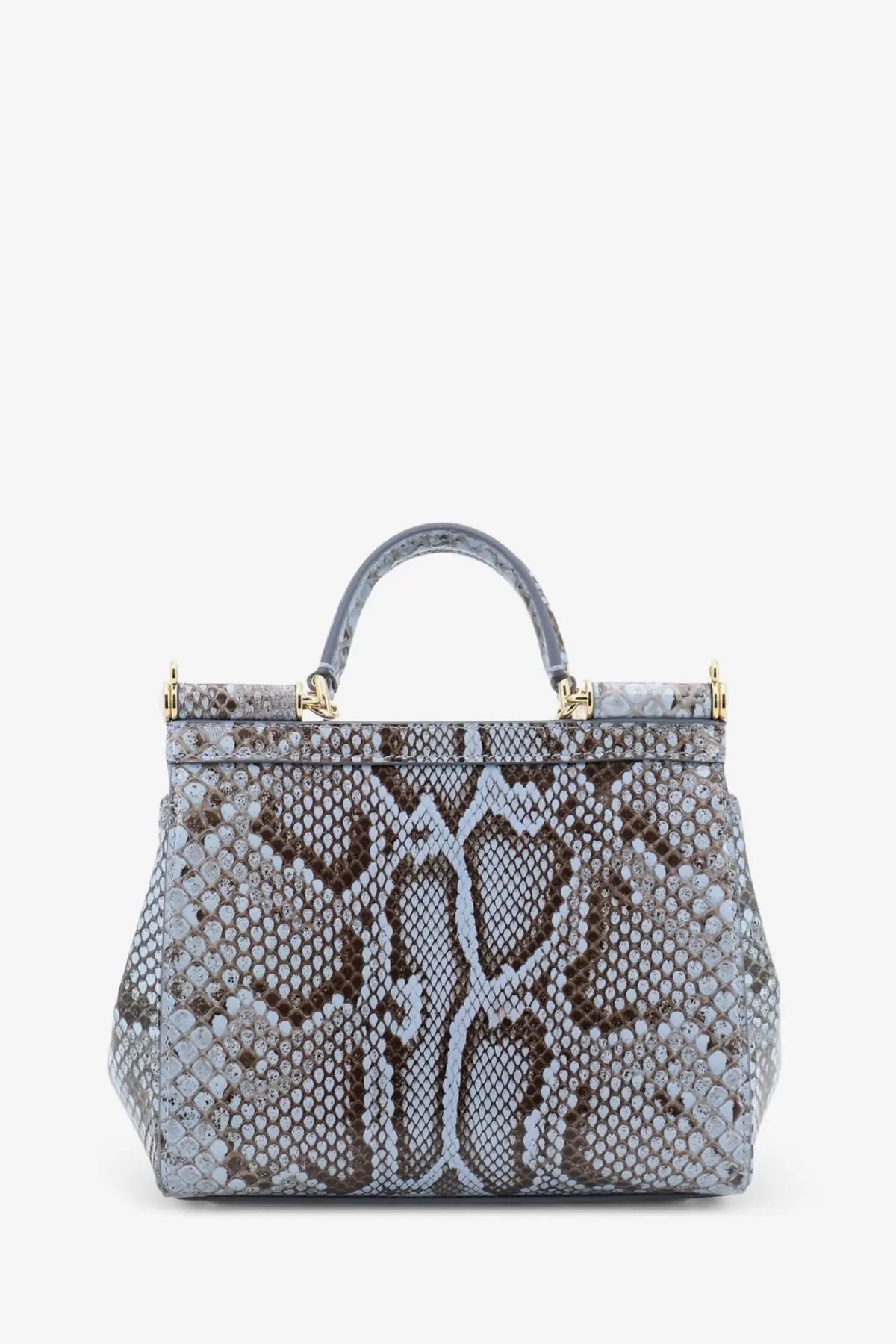 Dolce &amp; Gabbana women’s Sicily python handbag in gray and brown snake print with gold-tone hardware