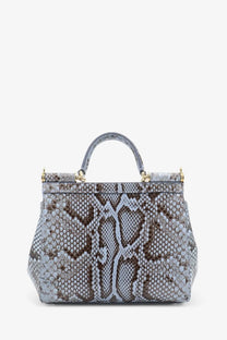 Dolce &amp; Gabbana women’s Sicily python handbag in gray and brown snake print with gold-tone hardware