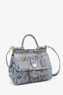 Dolce &amp; Gabbana women’s sicily python handbag in gray snake print with gold-tone hardware and structured design