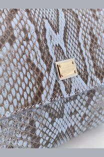 Dolce &amp; Gabbana women’s Sicily python handbag in light blue and brown snakeskin with gold-tone plaque