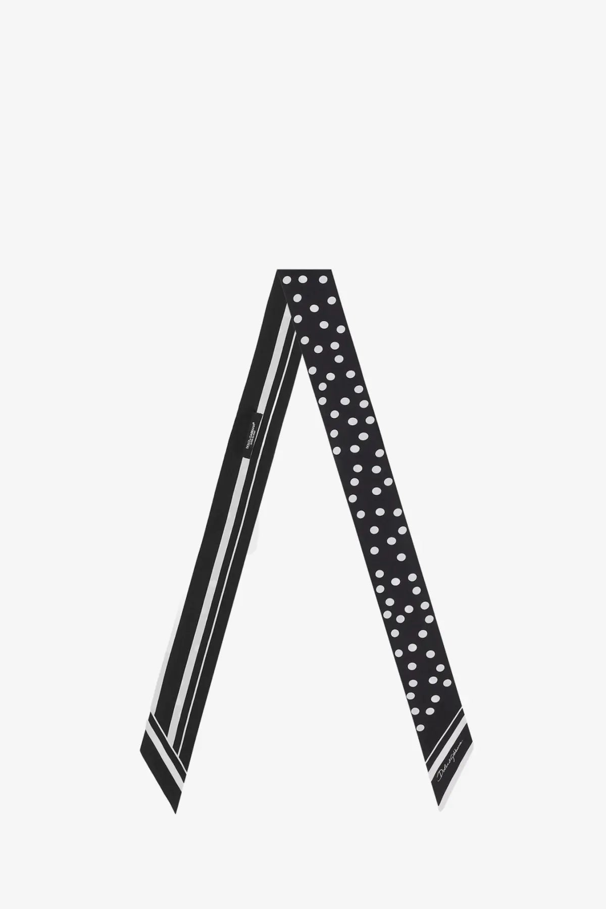 Dolce &amp; Gabbana women’s black silk bandeau with white polka dots and gray stripes minimalist design