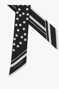 Dolce &amp; gabbana women’s black silk bandeau scarf with white polka dots striped pattern and signature logo