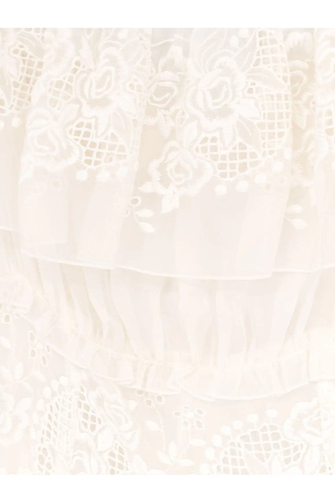 Dolce &amp; Gabbana women’s white silk blend dress with delicate lace floral patterns and layered ruffles