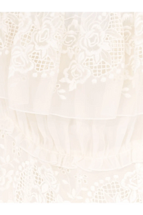 Dolce &amp; Gabbana women’s white silk blend dress with delicate lace floral patterns and layered ruffles