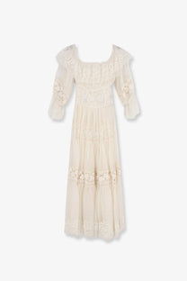 Dolce &amp; Gabbana women’s off-white silk blend lace dress with ruffled sleeves and tiered layers