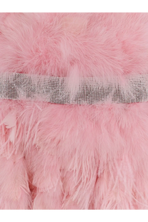 Dolce &amp; gabbana women’s white silk long dress with pink feathered garment and silver rhinestone trim