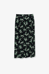 Dolce &amp; Gabbana women’s black silk midi skirt with delicate white and green floral print on flowing fabric