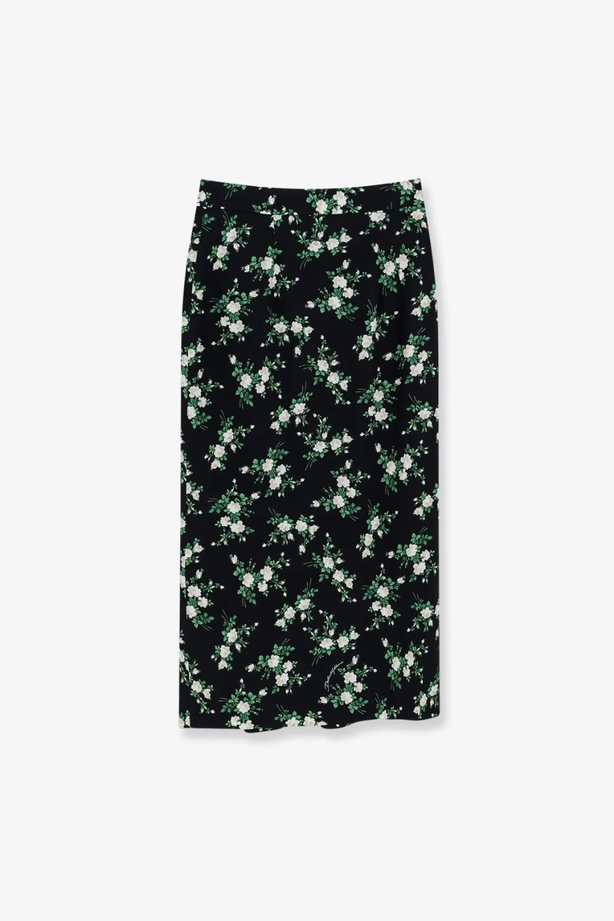 Dolce &amp; Gabbana women’s black silk midi skirt with delicate white and green floral pattern