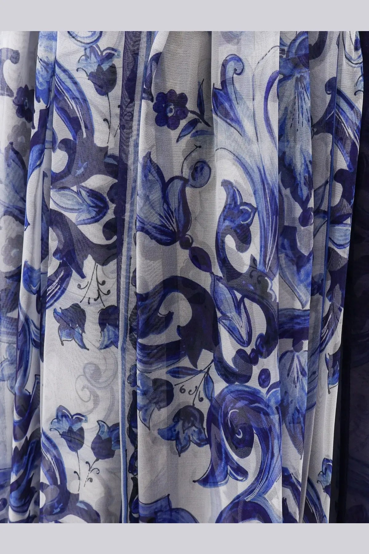 Dolce &amp; Gabbana women’s silk skirt in flowing white and blue with cobalt floral painterly designs