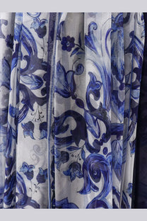 Dolce &amp; Gabbana women’s silk skirt in flowing white and blue with cobalt floral painterly designs