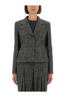 Dolce &amp; gabbana women’s single breasted wool blend blazer in charcoal gray with speckled tweed texture and two-button closure