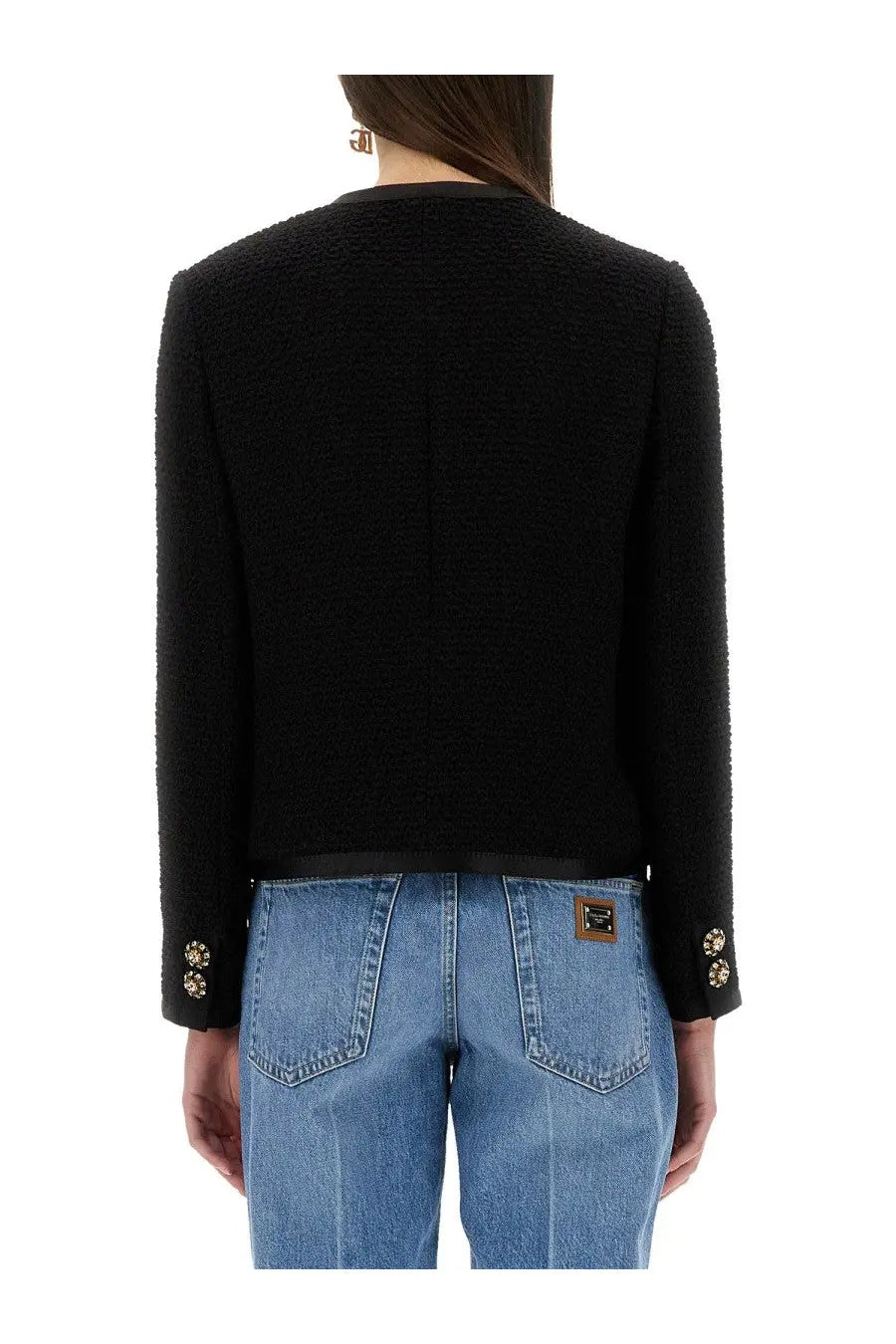 Dolce &amp; Gabbana Women's Single Breasted Tweed Bouclé Short Jacket Black, view 3