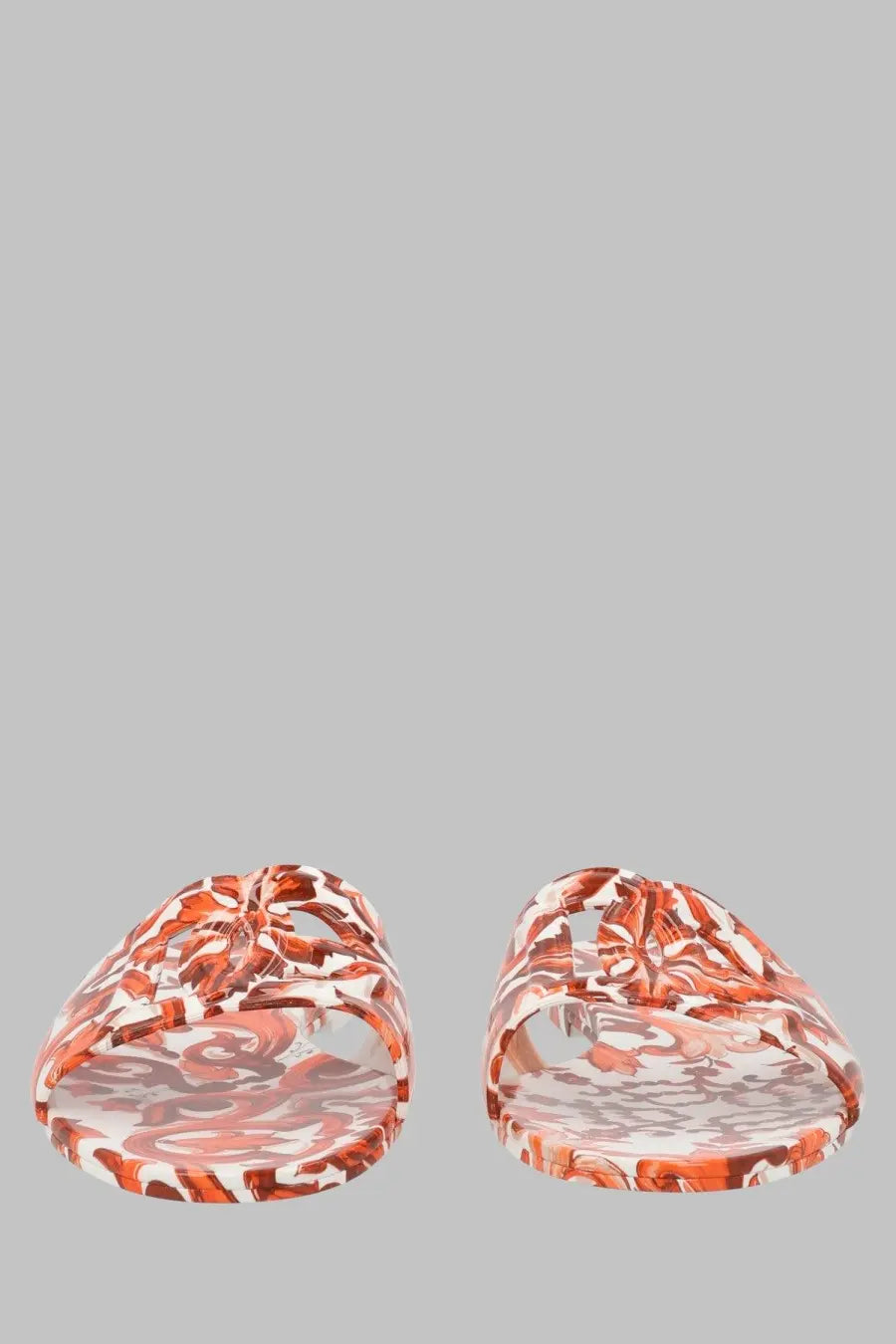 Dolce &amp; Gabbana women’s rubber slide sandals with orange and white floral pattern for beachwear in gomma maiolica orange