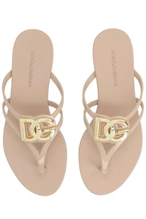 Dolce &amp; Gabbana women’s beige slide flip-flops with gold-tone interlocking dg logo hardware