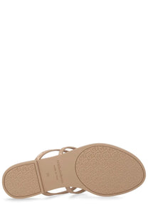 Dolce &amp; gabbana women’s slide beige leather sandal with thin straps and textured sole front view
