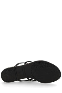 Dolce &amp; Gabbana women’s slide with black leather strap, sleek minimalist design, and embossed logo on the sole
