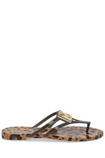 Dolce &amp; gabbana women’s leopard-print flip-flop with black straps and gold-tone metallic clasp slide sandals