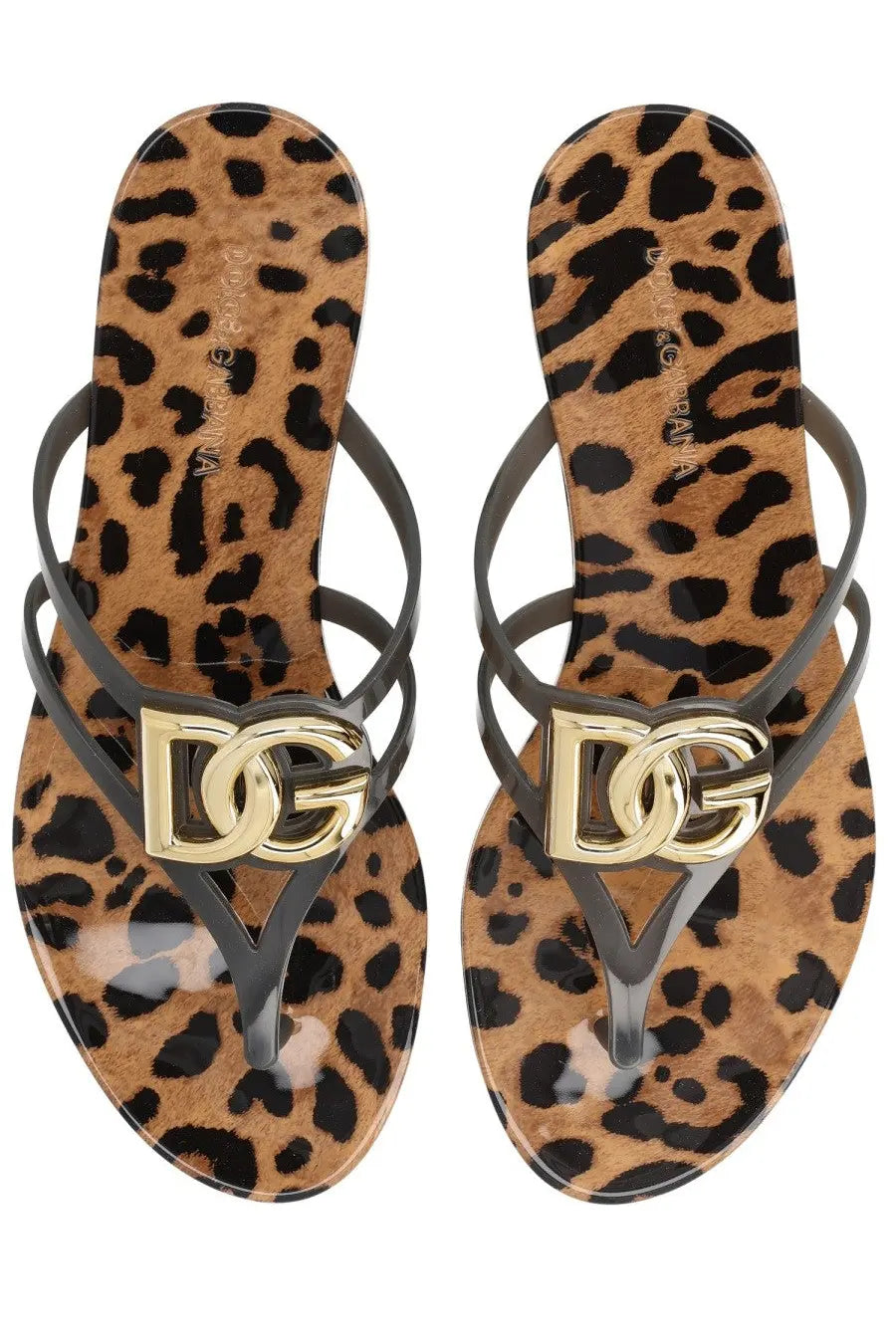 Dolce &amp; Gabbana women’s leopard-print slide with glossy finish and gold tone dg logo clasp