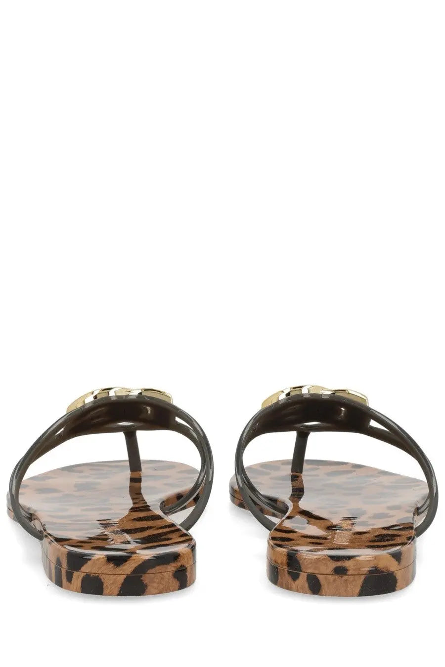 Dolce &amp; gabbana women’s leopard-print jelly flip-flops with gold-tone buckle detail slide sandals