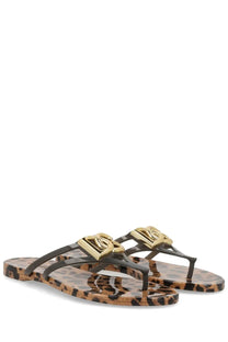 Dolce &amp; Gabbana women’s leopard-print jelly flip-flops with gold-tone logo buckles in slide con pattern