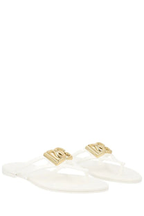 Clear plastic dolce and gabbana women’s slide flip-flops with gold-tone metallic logo buckles in white