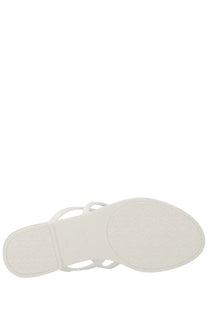 Dolce &amp; Gabbana women’s slide white leather sandal with thin straps and flat sole visible from the back side