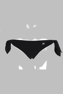 Dolce &amp; gabbana women’s black slip bikini bottom with tied side ties and gold logo emblem visible on front side