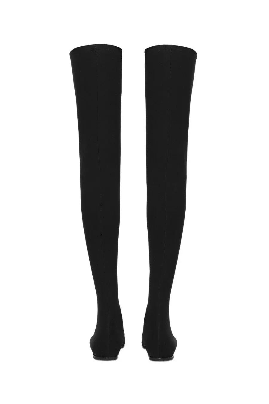 Dolce &amp; Gabbana women’s black over-the-knee stretch jersey boots with sleek fabric and low block heels