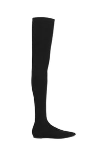 Dolce Gabbana women’s black stretch jersey over-the-knee boot with sleek form-fitting design and pointed toe