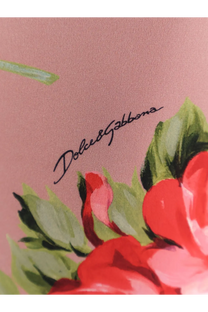 Dolce &amp; gabbana women’s stretch silk long skirt in pink paired with a pink scarf featuring red floral print with green leaves