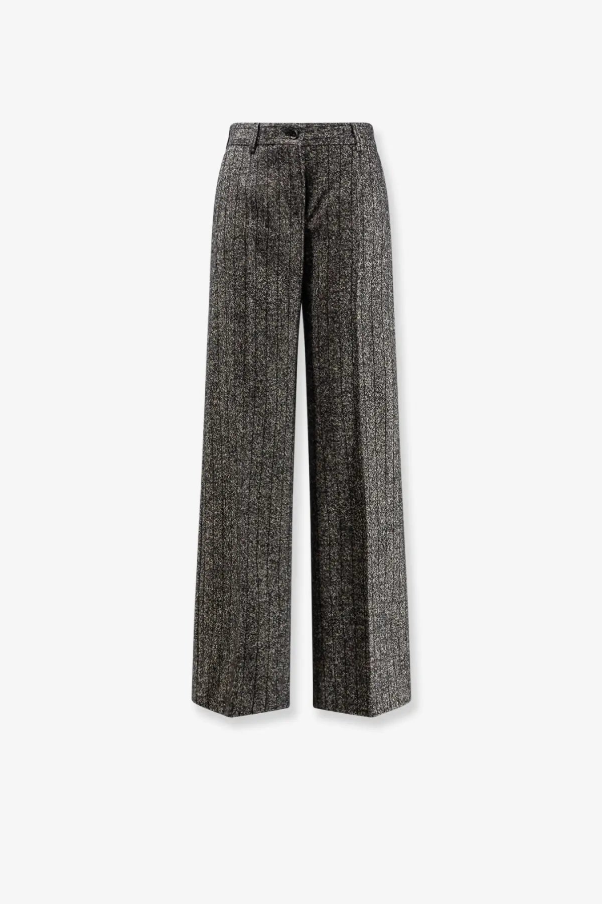 Dolce &amp; gabbana womens high-waisted wide-leg trousers in textured charcoal herringbone wool blend