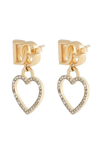 Dolce &amp; Gabbana women’s gold-tone heart-shaped dangle earrings with rhinestone outline and interlocking logo clasp