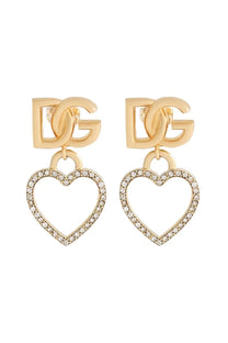 Dolce &amp; Gabbana women’s gold-tone heart-shaped dangle earrings with sparkling rhinestones and dg logo charm
