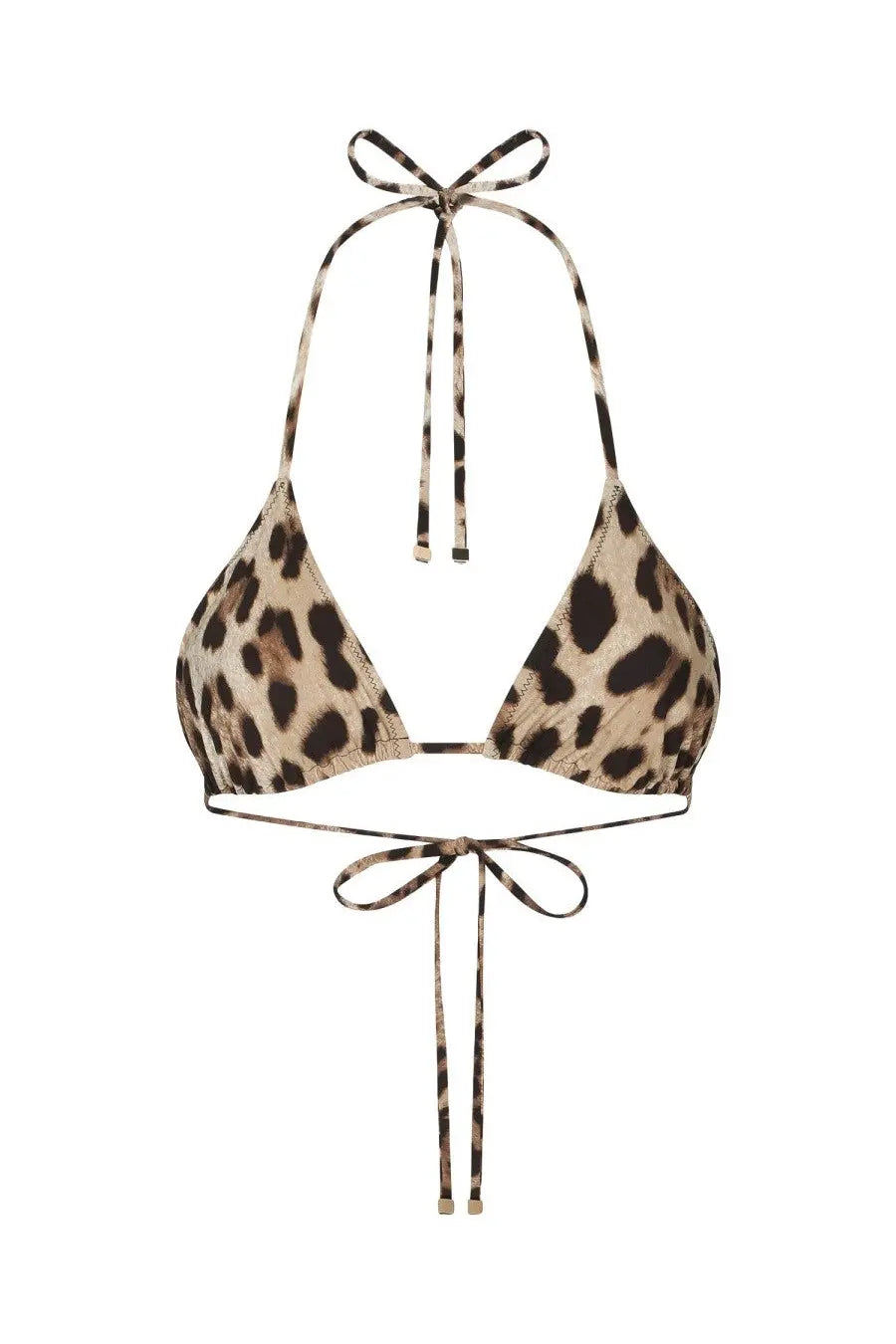 Dolce &amp; Gabbana women’s beige and brown leopard-print triangle bikini top with adjustable halter ties
