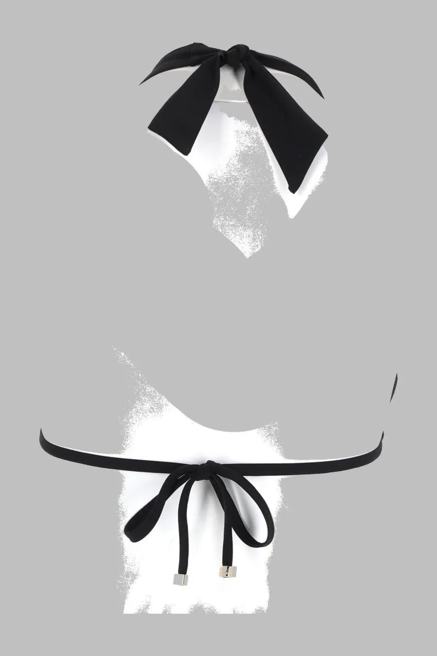 Dolce &amp; Gabbana women’s white halter top bikini with black ribbon ties and bow at the neckline