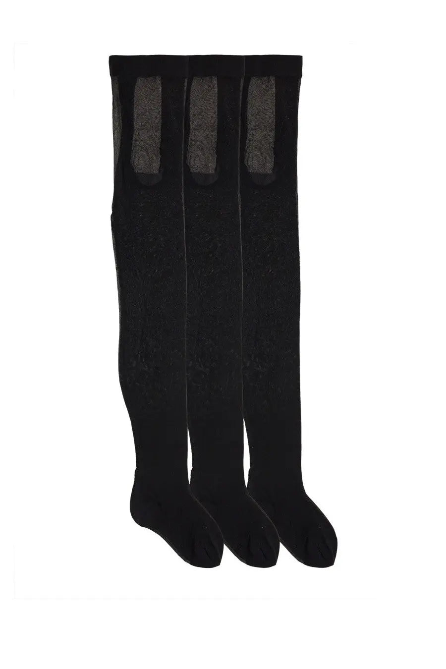 Dolce &amp; Gabbana women’s tripack black thigh-high stockings with sheer lace panels and floral embroidery