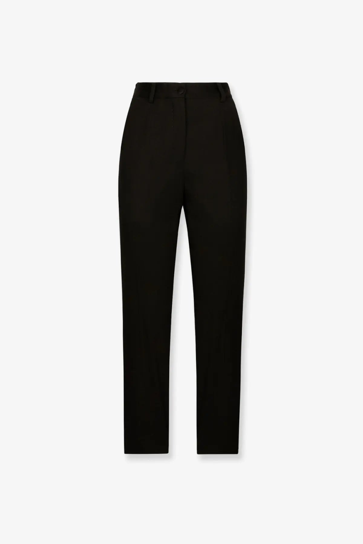 Dolce &amp; Gabbana women’s black high-waisted tailored trousers in virgin wool and silk with a sleek straight leg cut