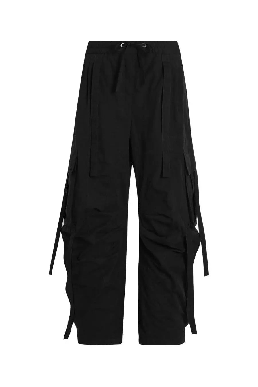 Dolce &amp; Gabbana women’s black waxed faille cargo pants with wide legs multiple side pockets and drawstring waistband