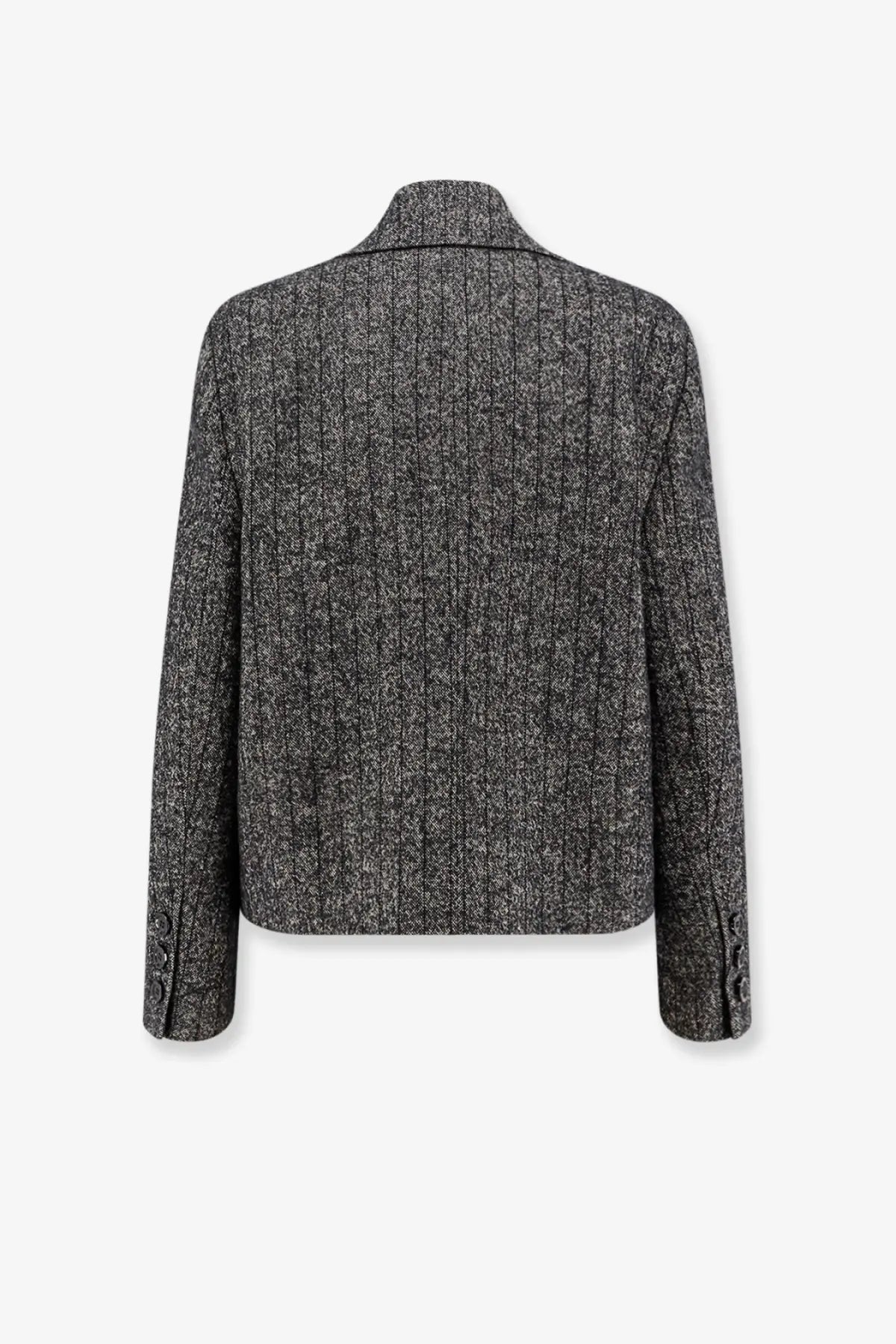 Dolce &amp; Gabbana women’s wool blend charcoal gray tweed blazer with subtle herringbone pattern and notched lapel