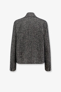 Dolce &amp; Gabbana women’s wool blend charcoal gray tweed blazer with subtle herringbone pattern and notched lapel