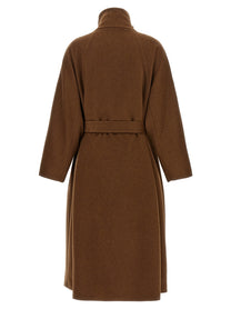 Alberto Biani Double Breasted Belted Coat Brown